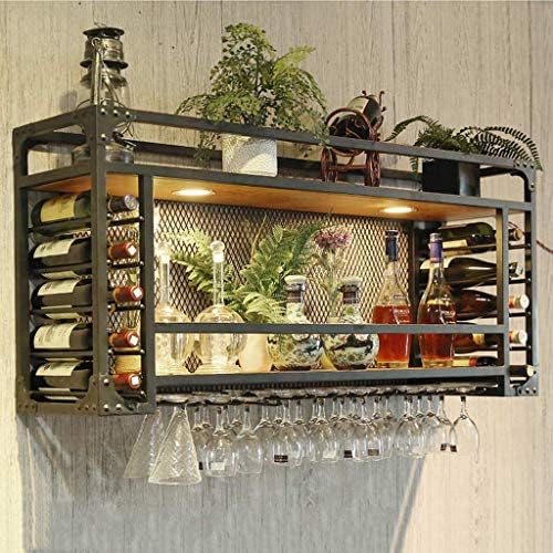 Stylish Wall-Mounted Wine Rack with Spotlights Black