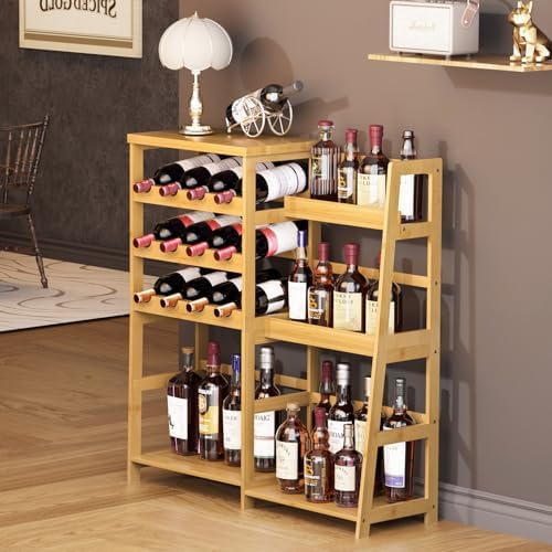 VASMIA Bamboo Liquor Display Shelf Cabinet