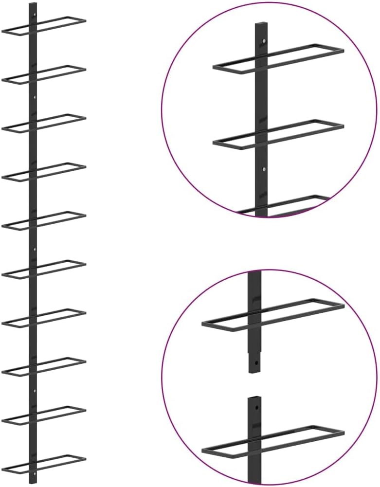 THOYTOUI 10-Bottle Wall-Mounted Wine Rack Black Metal