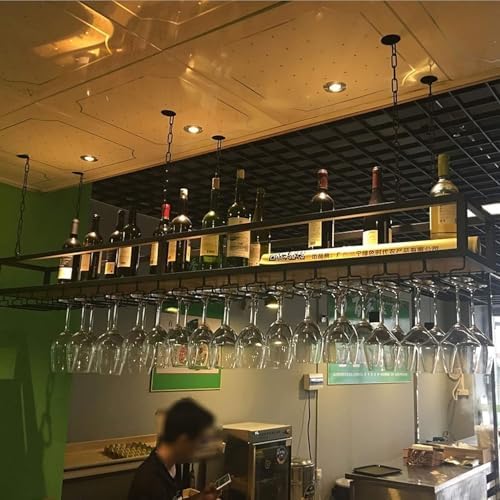 Industrial Metal Wine Rack with Stemware Shelf for Bar and Kitchen