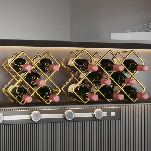 Contemporary Tabletop Wine Rack with Diamond Design