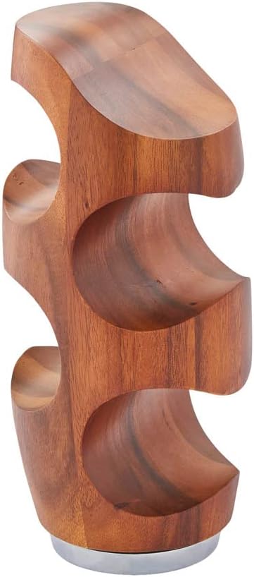 Nambe Vie 4-Bottle Wine Rack Acacia Wood Alloy Base