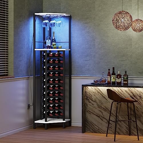 Homeiju Corner Wine Rack with Glass Holder and LED Light