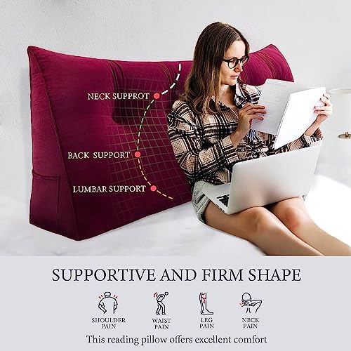 Triangle Headboard Pillow - 3 in 1 Velvet Wine Red Bed Pillow