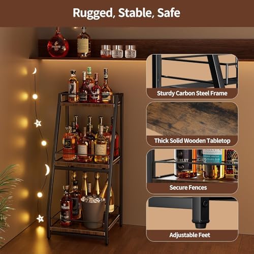 Nuovoware 3-Tier Stepped Liquor Cabinet with Slide Drawer Black