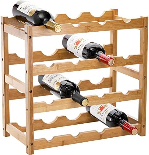 TOPZEA 4 Tier Bamboo Wine Rack 16 Bottles Countertop Storage