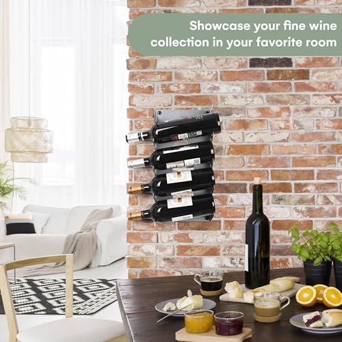 Hallops Wine Holder - 5 Bottle Rack - Modern Metal Design - Sturdy Wall Mount - Silver