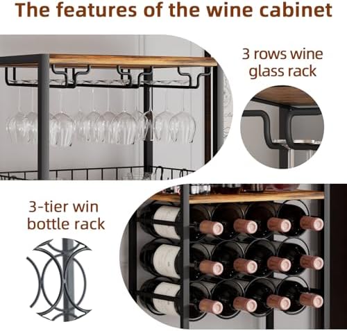 Freestanding Wine Rack with Glass Holder 40-Bottle Capacity Modern Bar Cabinet