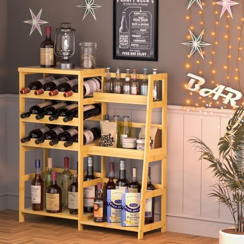 VASMIA Bamboo Liquor Display Shelf Cabinet