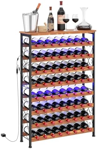 64 Bottles Wine Rack with LED Light and Top Shelf