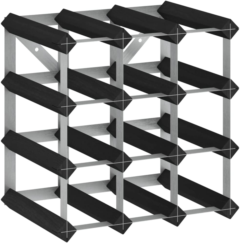 12-Bottle Wine Rack Black Solid Pine Wood