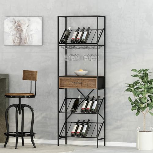 BGTR Freestanding Wine Rack with Storage and Glass Holder