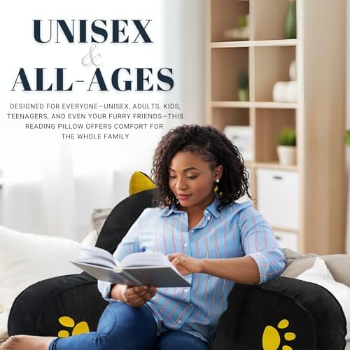 QCats Black Cat Reading Pillow with Armrests and Washable Cover