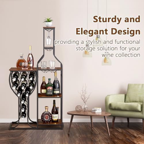 MATONELL 11-Bottle Freestanding Wine Rack with 5 Tier and Glass Holder