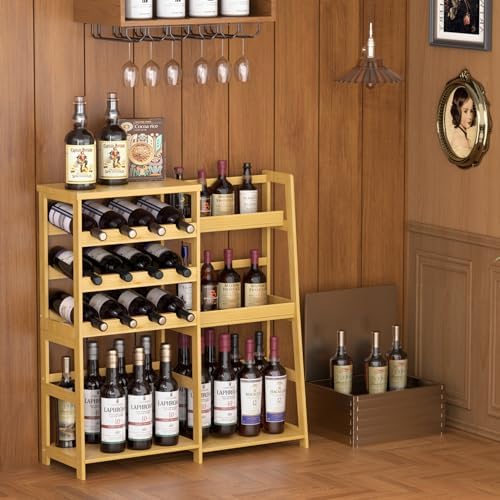 VASMIA Bamboo Liquor Display Shelf Cabinet