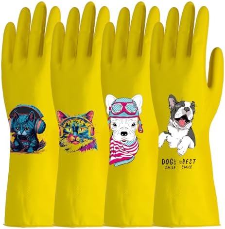 Royipai 4 Pairs Waterproof Kitchen Cleaning Gloves with Cute Patterns