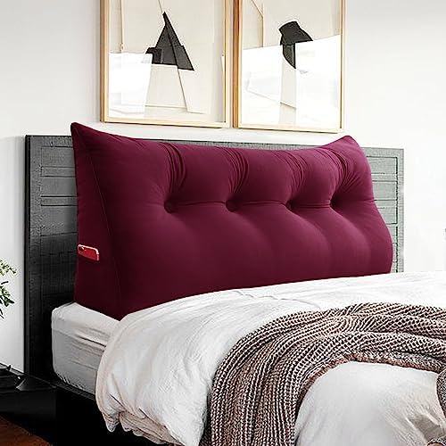 Triangle Headboard Pillow - 3 in 1 Velvet Wine Red Bed Pillow