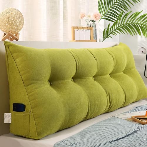 HACSYP Headboard Pillow - Triangular Wedge Cushion Removable Cover Green 120x50x20cm