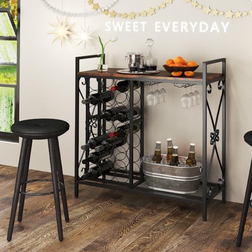 Giantex 21-Bottle Freestanding Wine Rack with Glass Holder