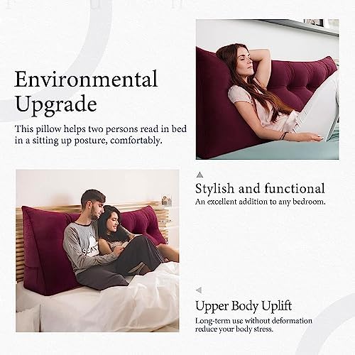 Triangle Headboard Pillow - 3 in 1 Velvet Wine Red Bed Pillow