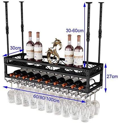 Adjustable Iron Wall-Mounted Wine Rack with Glass Holder