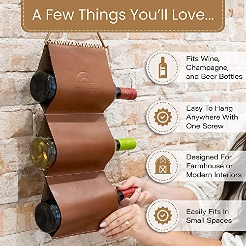 WALBROOK 3 Bottle Wall Wine Rack - Space Saving Leather Design