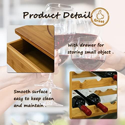 Kinfant Freestanding Bamboo Wine Rack with Drawer
