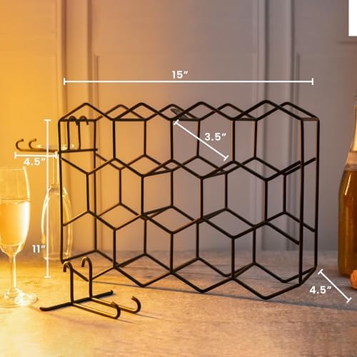 Melvvi 3-Tier Wine Rack Black Metal 15 Holds 14 Bottles 2 Glasses