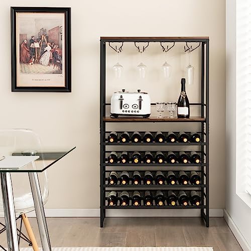 Giantex 4-Tier Freestanding Wine Rack 32 Bottles 16 Glasses