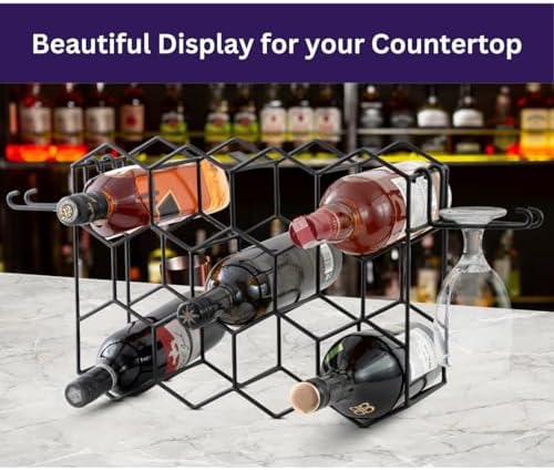 Melvvi 3-Tier Wine Rack Black Metal 15 Holds 14 Bottles 2 Glasses