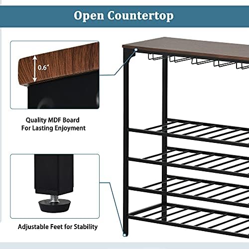 TMEOSK 5-Tier Freestanding Wine Rack with Glass Shelves
