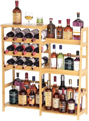 VASMIA Bamboo Liquor Display Shelf Cabinet