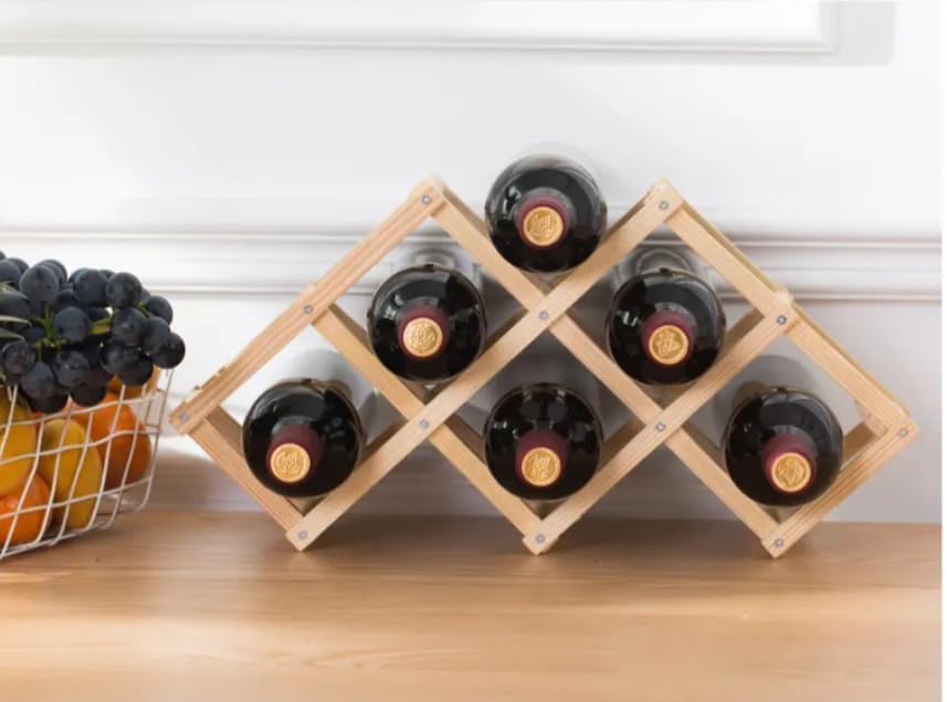 Wine Rack for 6 Bottles - Wood Natural 44cm