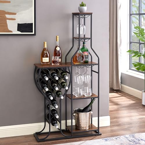 Dithoko 5-Tier Freestanding Wine Rack with Glass Holder