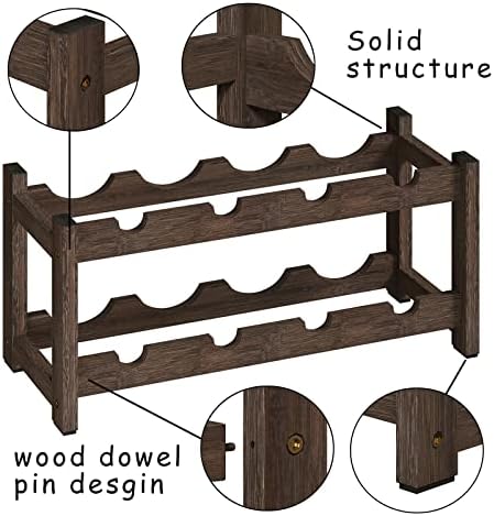 BAMEOS Free Standing 8 Bottle Bamboo Wine Rack 2 Tier