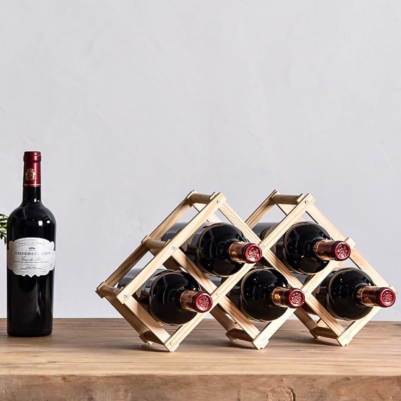 Wine Rack for 6 Bottles - Wood Natural 44cm