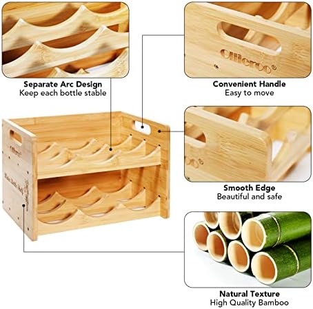 Ollieroo Bamboo Water Bottle Organizer Shelf with 2 Tiers Holds 6 Bottles Natural