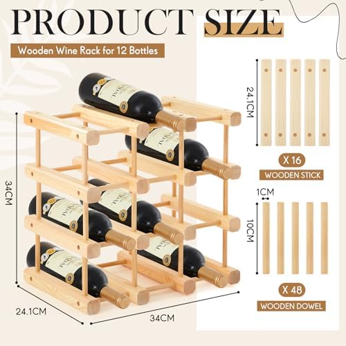 Juexica 12-Bottle Wooden Wine Rack Stackable