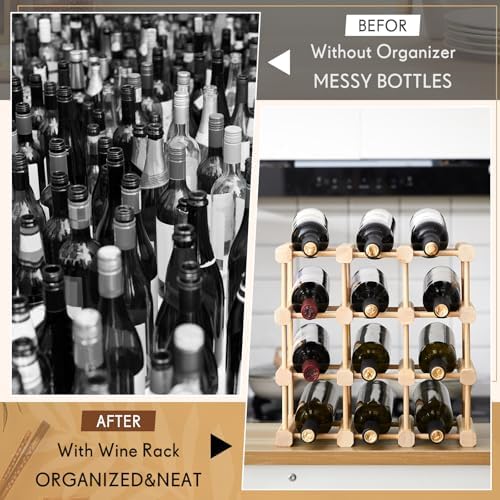 Juexica 12-Bottle Wooden Wine Rack Stackable