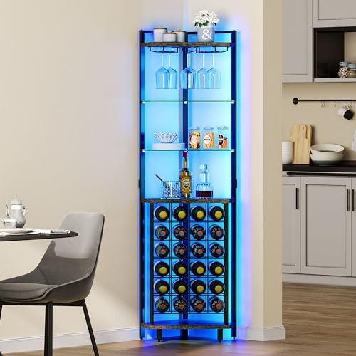 DWVO Corner Wine Rack with LED Light and Outlet
