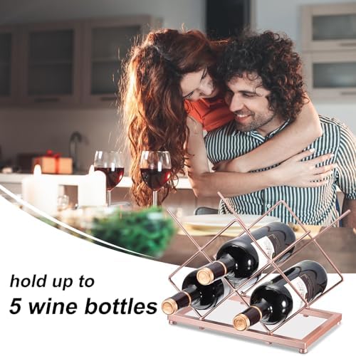 Uxcell Rose Gold Freestanding Wine Rack for 5 Bottles 1