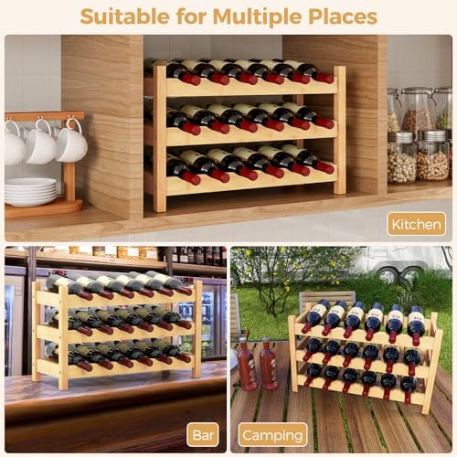COSTWAY 3-Tier Bamboo Wine Rack 18-Bottle Organizer