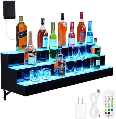 GarveeTech LED Lighted Liquor Display Shelf 3 Tier 40 Inch