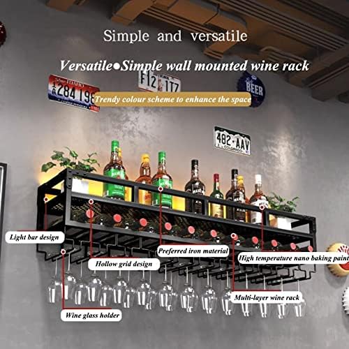 ZJDYDY Bar Unit Floating Shelves with LED Light and Anti-Fall Guardrail Black