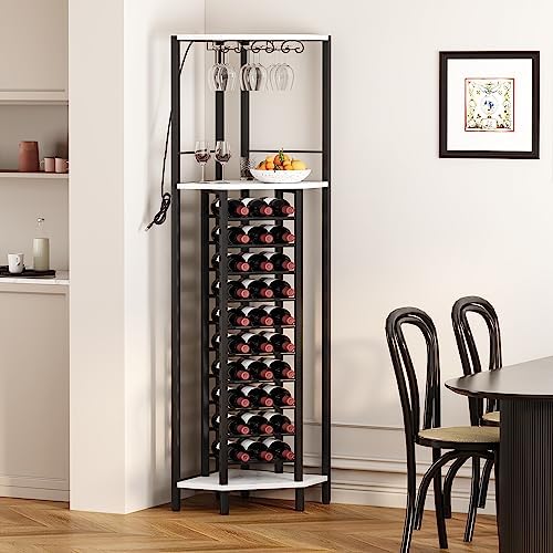 Homeiju Corner Wine Rack with Glass Holder and LED Light
