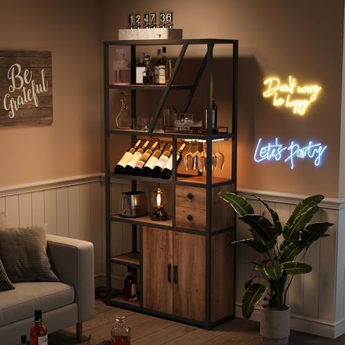 Amyove Freestanding Wine Rack with USB and LED Lights