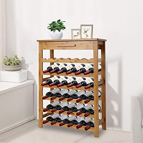 Kinfant Freestanding Bamboo Wine Rack with Drawer