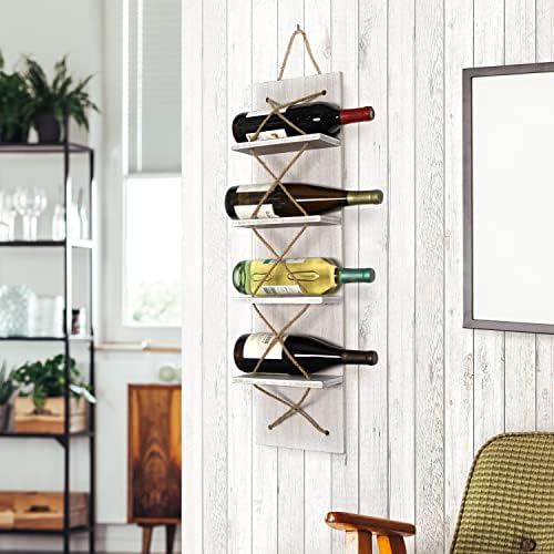 Elegant Designs HG1019-WWH Positano Nautical Rope 4 Bottle Wall Mounted Wine Rack