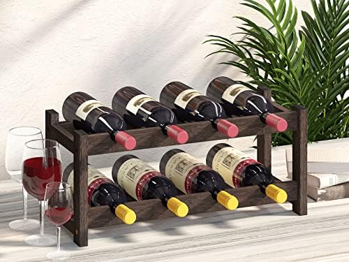 BAMEOS Free Standing 8 Bottle Bamboo Wine Rack 2 Tier