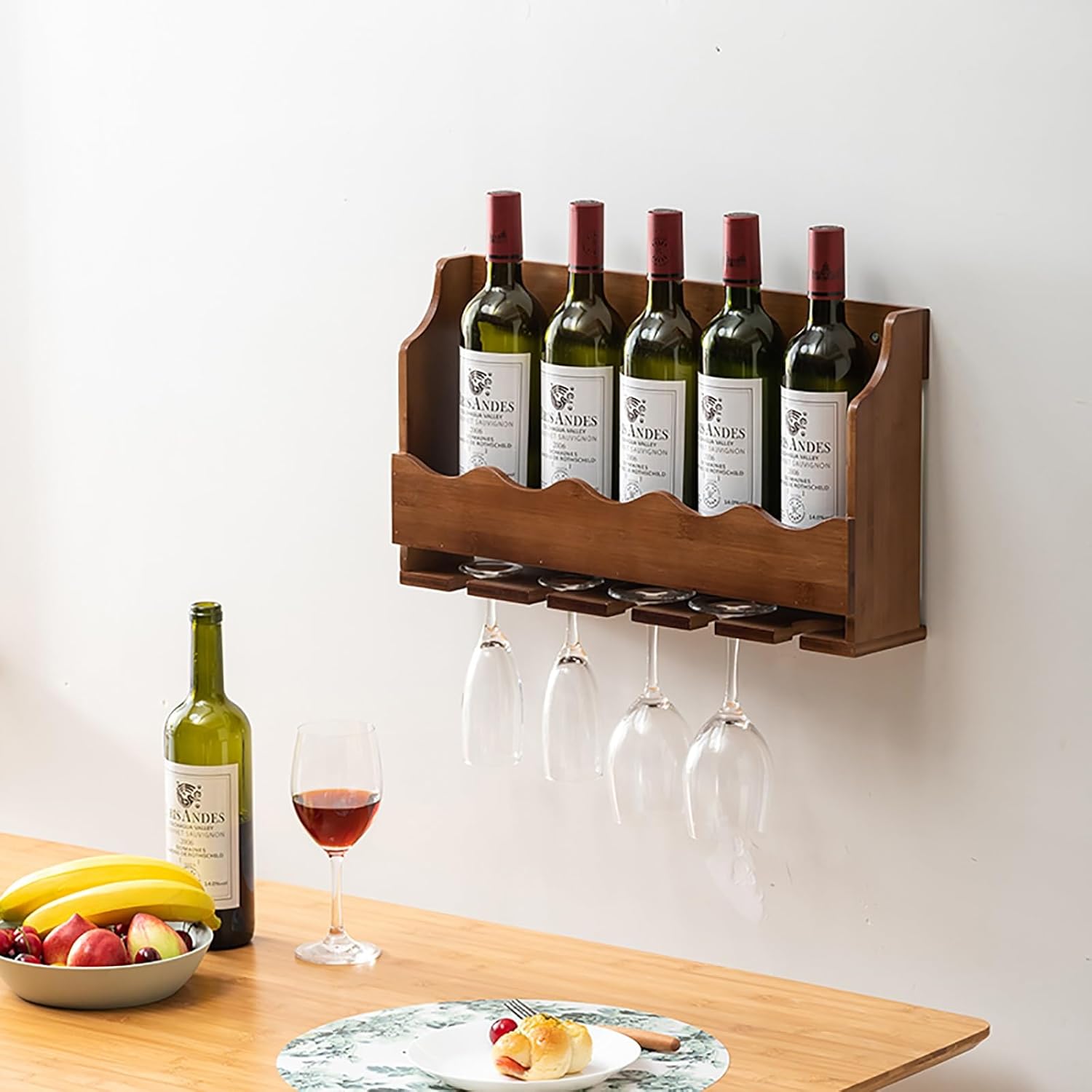 Free Standing Brass Wood Wine Rack Organizer